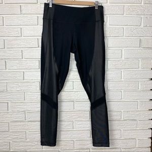90 Degree by Reflex High Waisted Leggings with Mesh Fabric Black Size Medium